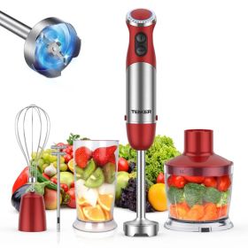TENKER 5-in-1 Hand Immersion Blender, 1000W 12 Speed Handheld Blender, Copper Motor Stainless Steel Blade Stick Blender,600ml Mixing Beaker,500ml (Option: red)
