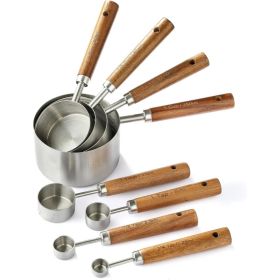 8 Pack Stainless Steel Measuring Cups And Spoons Set, Durable Metal Kitchen Measuring Tools For Cooking, Baking & Food Preparation (Option: silver)