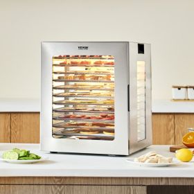 12 Trays Food Dehydrator Machine Stainless Steel 850W Jerky Meat Fruit Drying (Option: silver)