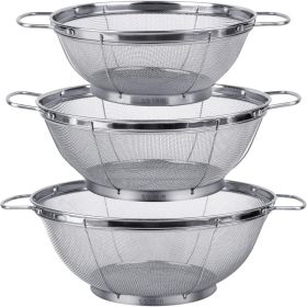 3 Pack Stainless Steel Colander Sieves, 5 4 And 3 Quart Mesh Strainer Baskets With Handles & Resting Base For Rinsing, Draining (Option: silver)