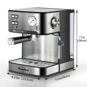 20 Bar Professional Espresso Machine With Milk Frother, Single & Double Shot, ESE Pod Compatible, Pressure Display, Removable Water Tank For Capp (Option: silver)