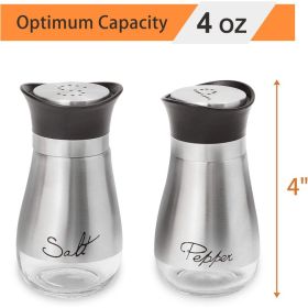 Salt And Pepper Shakers Set - Salt Containers For Gifts, Kitchen Decor, Home, RV, Camp, BBQ, 4 Oz Farmhouse Spice Dispenser With Glass Bottom, Se (Option: silver)
